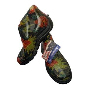 Sloggers Black Floral Waterproof Garden Rain Boots Womens Size 10 Slip On